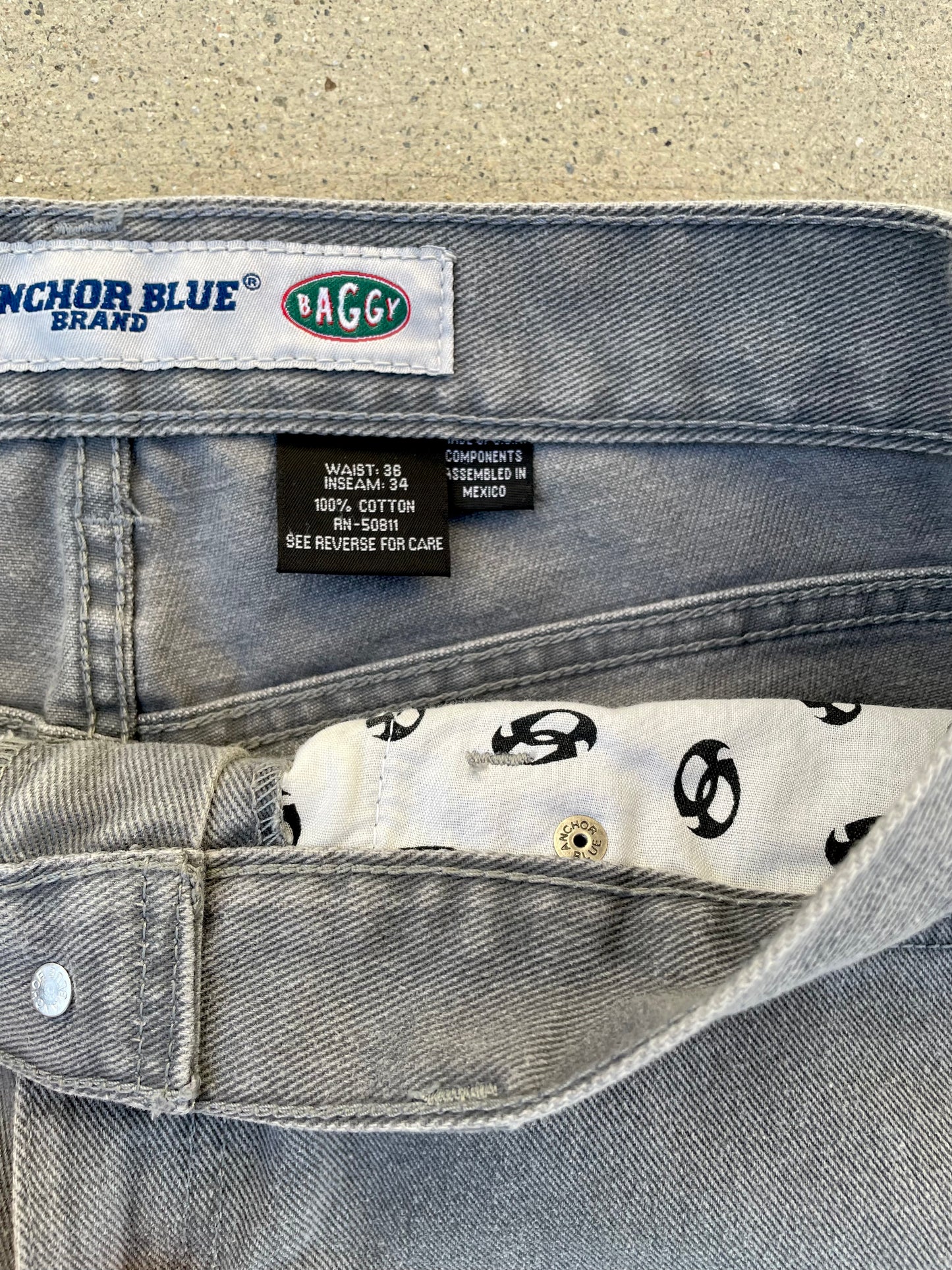 00s BAGGY ANCHOR BLUE DENIM PANTS / 36