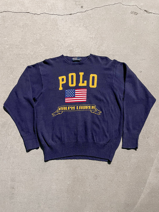 90s POLO RALPH LAUREN FLAG KNIT SWEATER / L