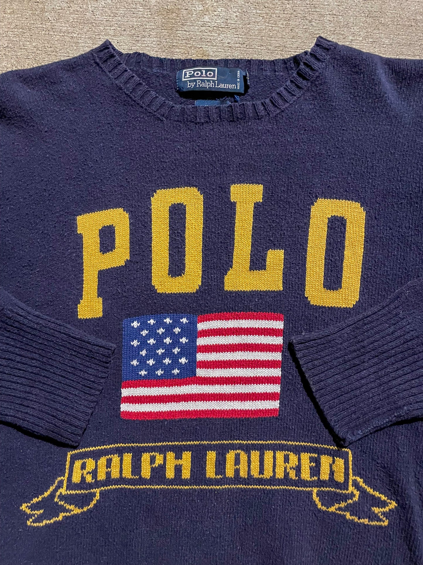 90s POLO RALPH LAUREN FLAG KNIT SWEATER / L