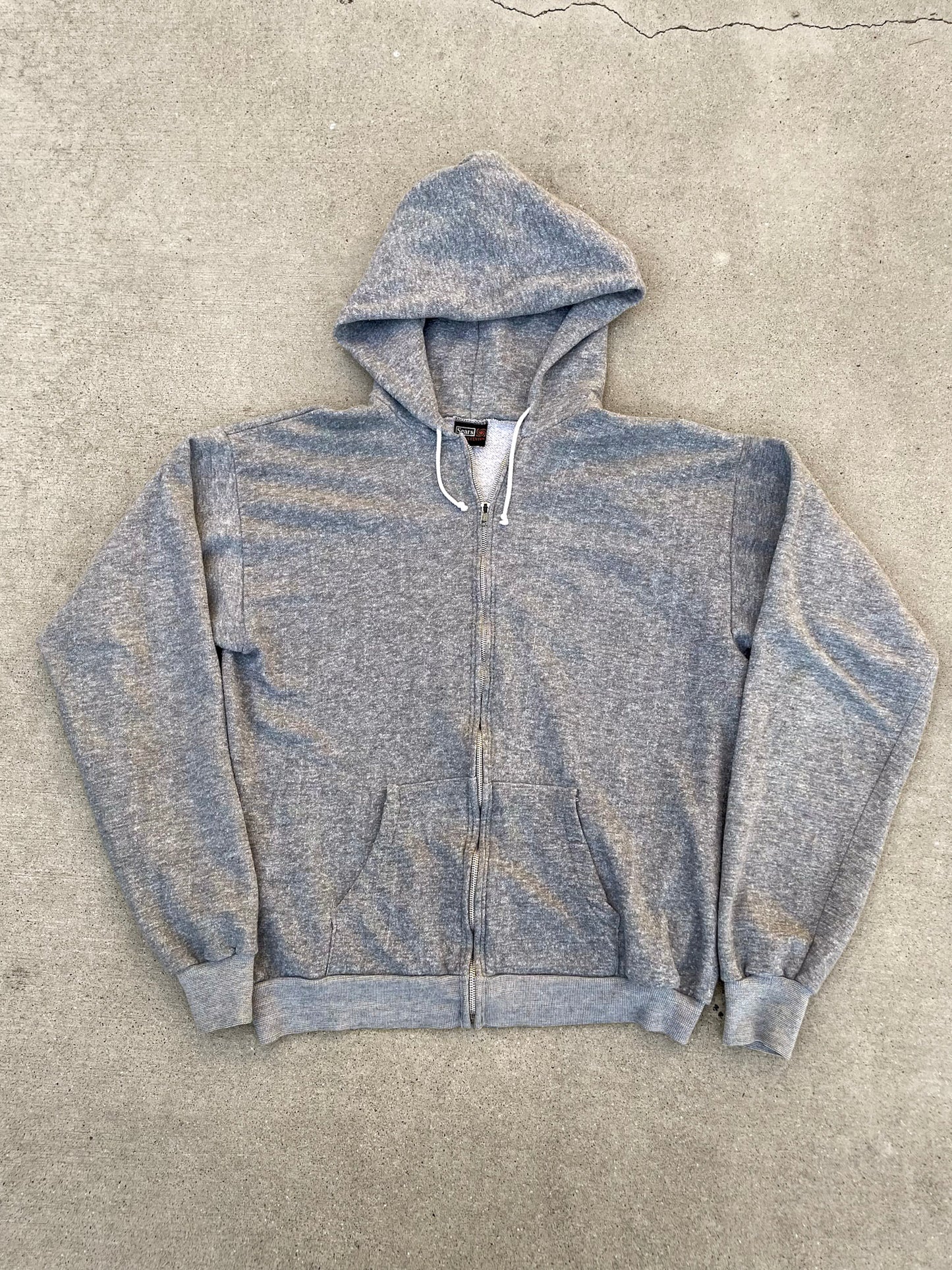 80s SEARS HEATHER GRAY ZIP UP HOODIE / L