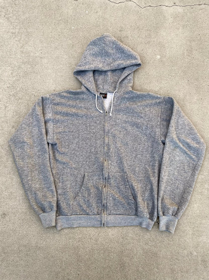 80s SEARS HEATHER GRAY ZIP UP HOODIE / L