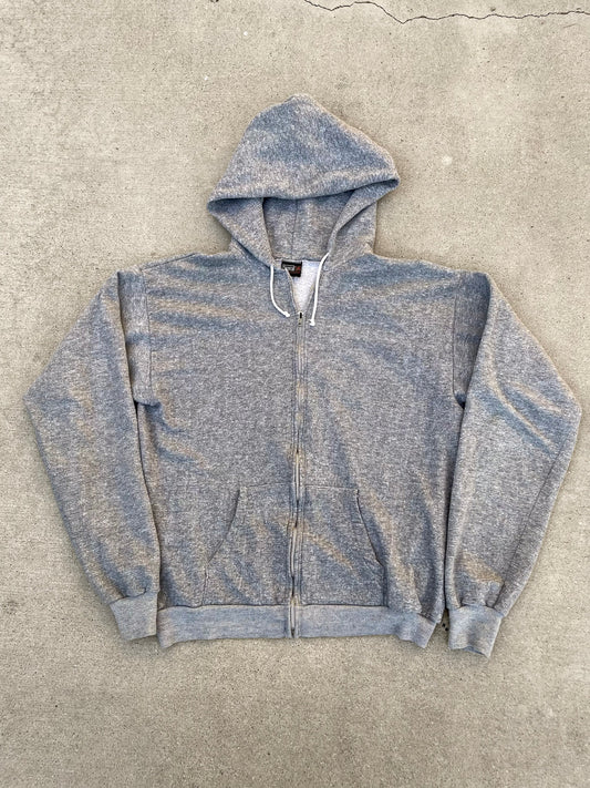 80s SEARS HEATHER GRAY ZIP UP HOODIE / L